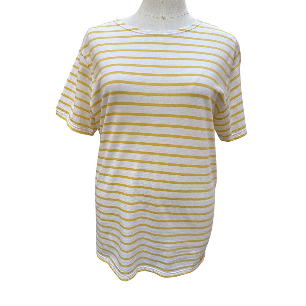 Armor Lux Women's Short Sleeve Cotton Striped T-Shirt Top Yellow White Size XXL